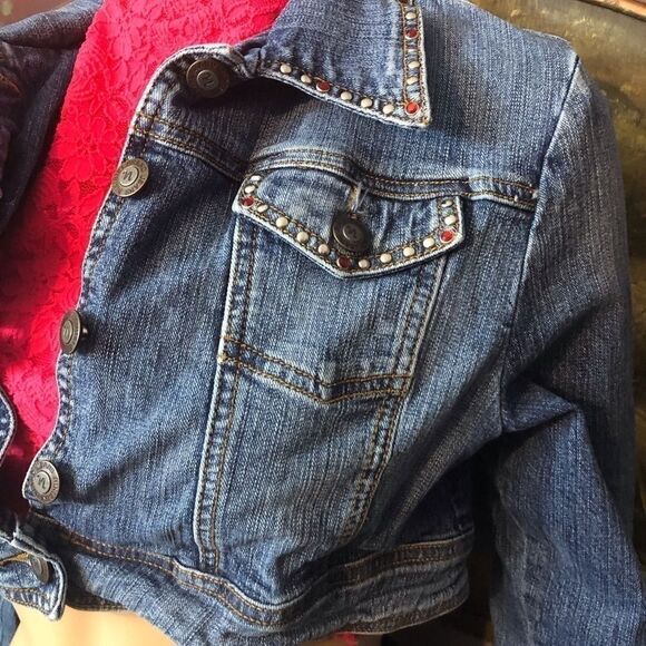 Cropped Blue Jean Jacket Sz M - Picture 2 of 9